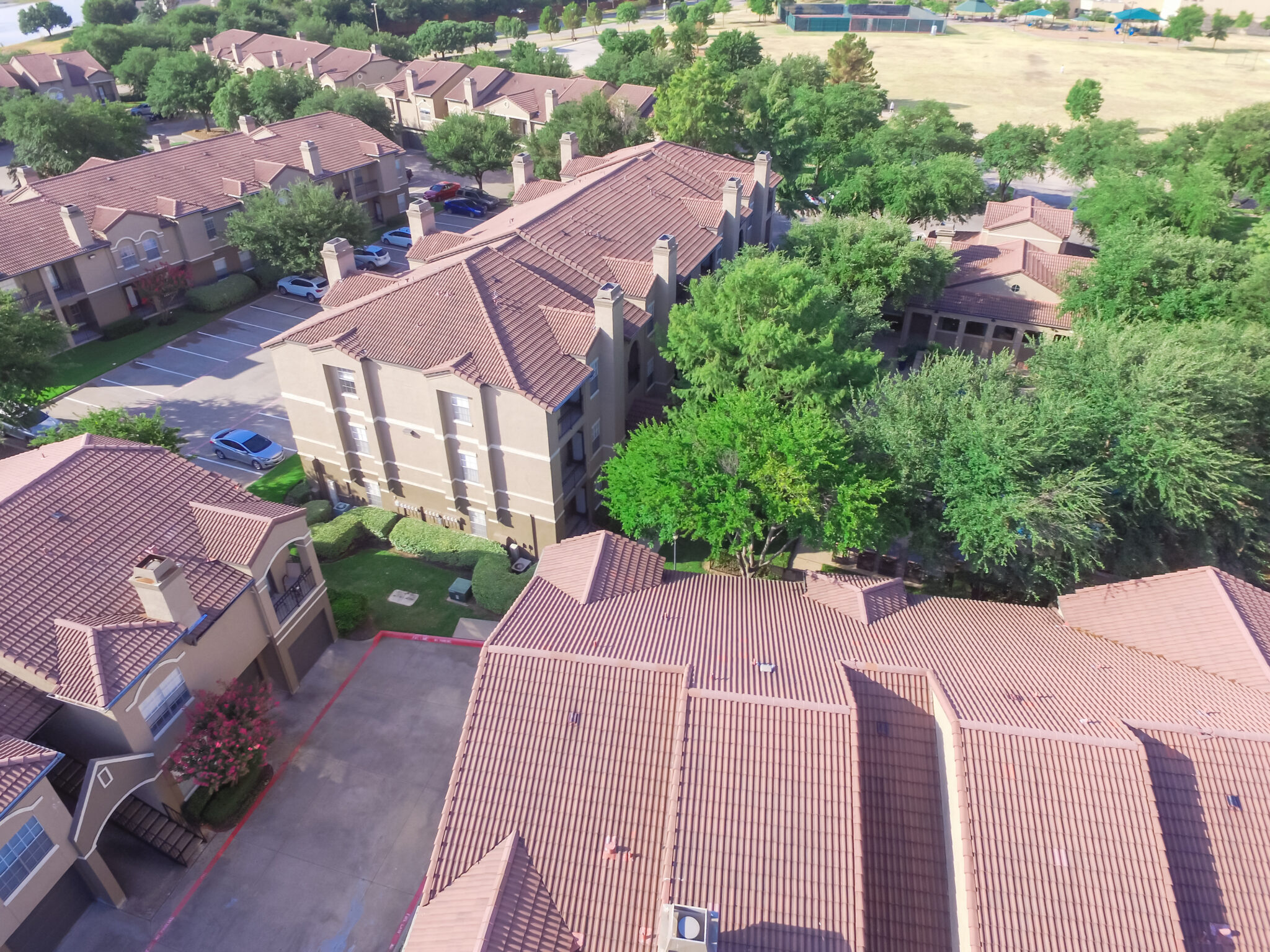 Condo development with tile roofing