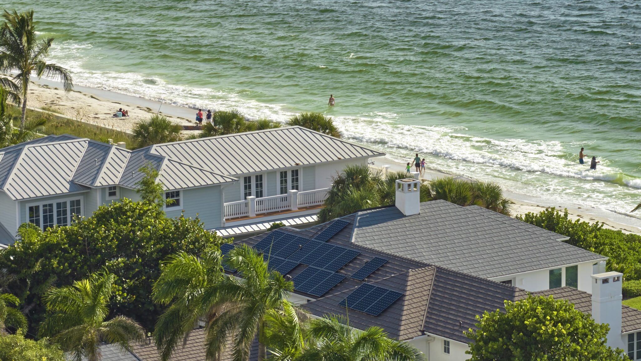 Residential houses with different types of roofs near the beach in Florida