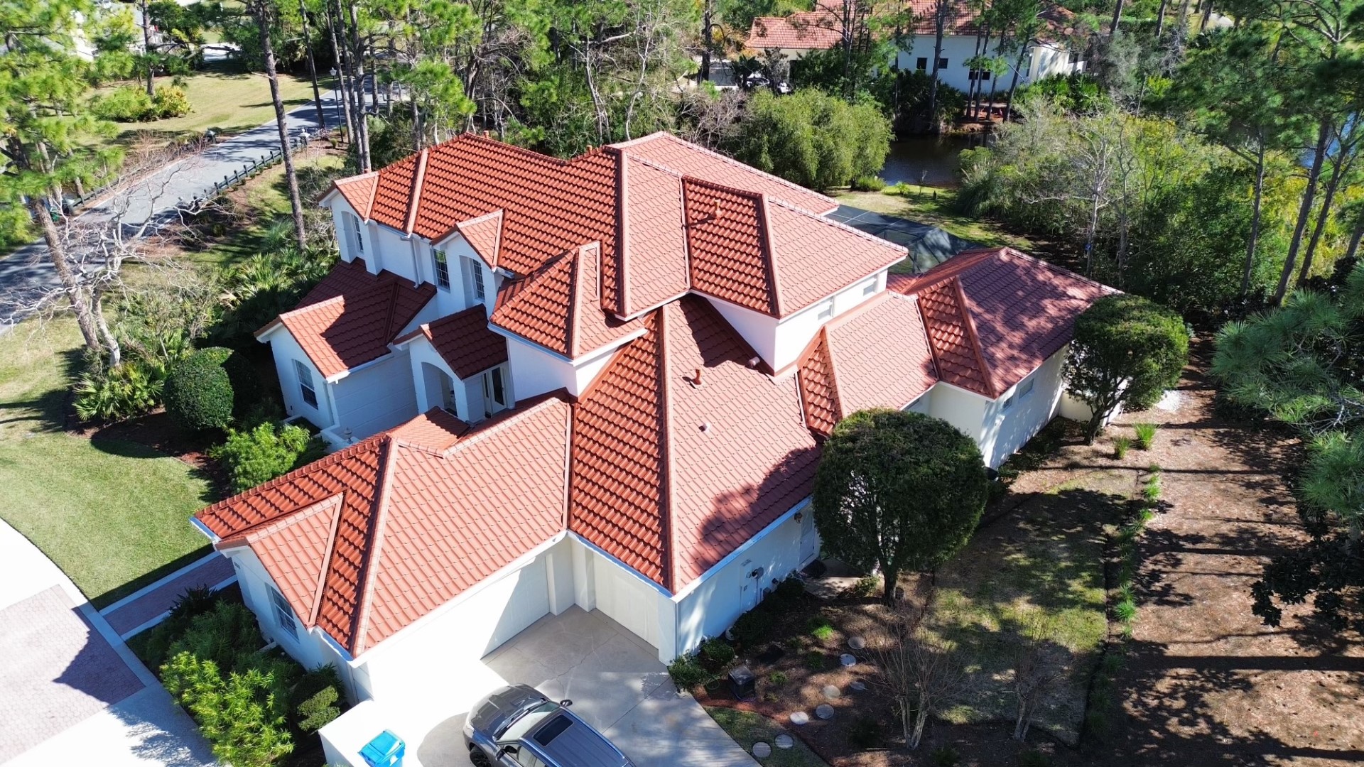 Large estate home with Spanish tile roof