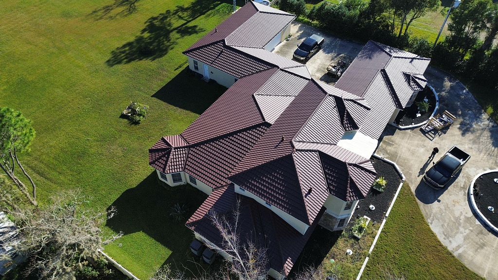 New brown metal roof installed on home in the neighborhood