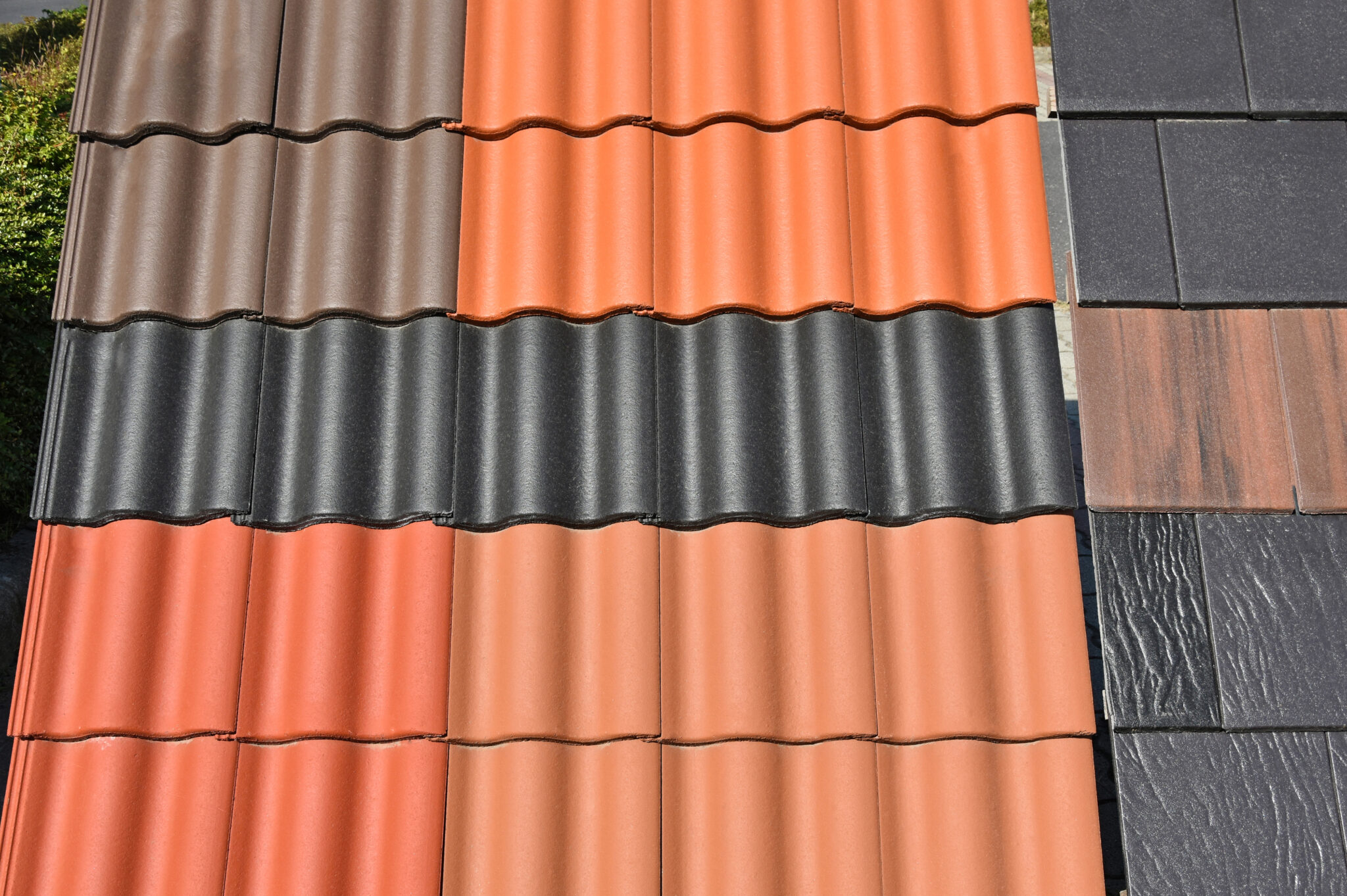 Assortment of roofing tiles in various colors