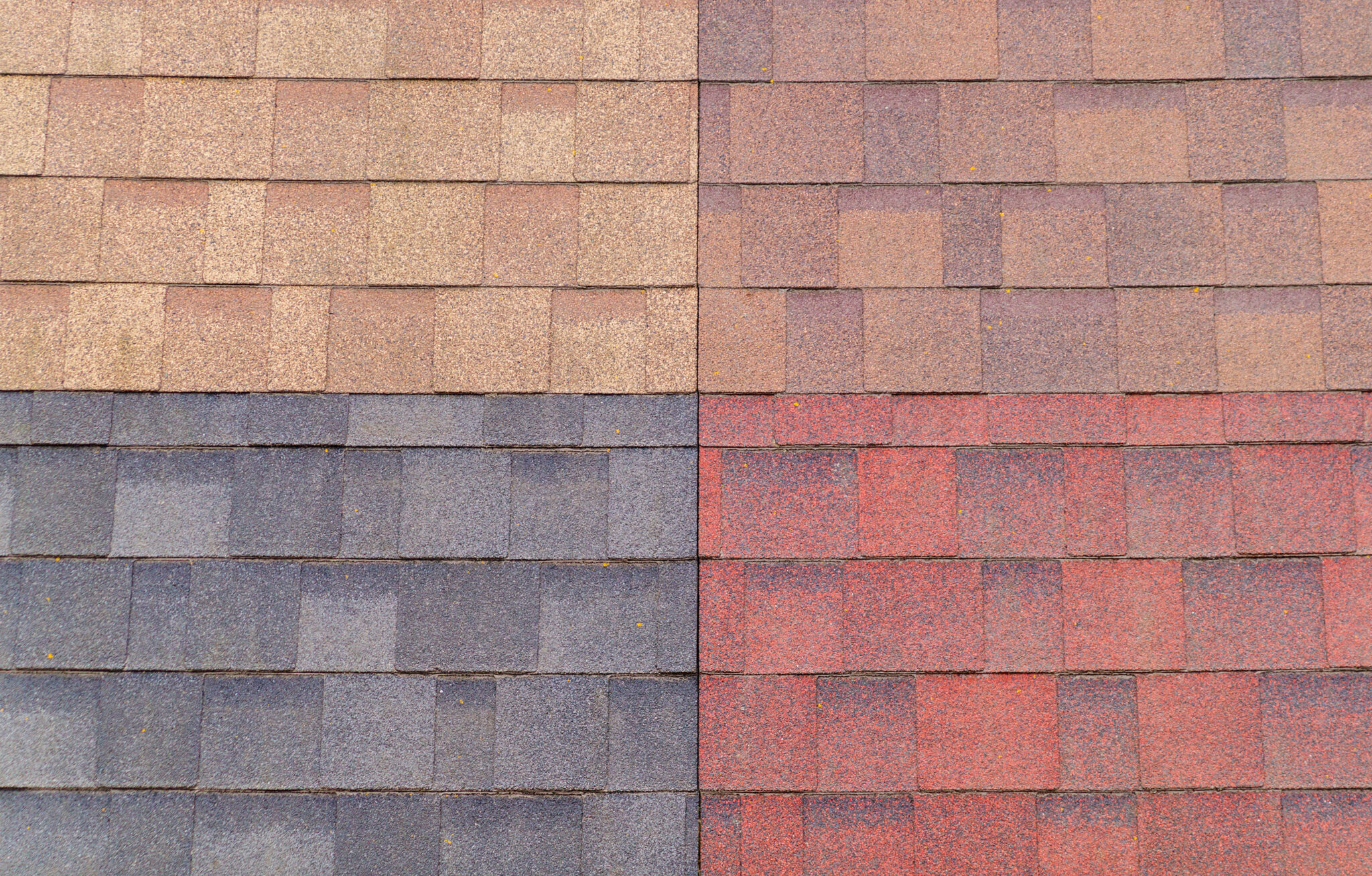 Side-by-side comparison of different asphalt shingle colors