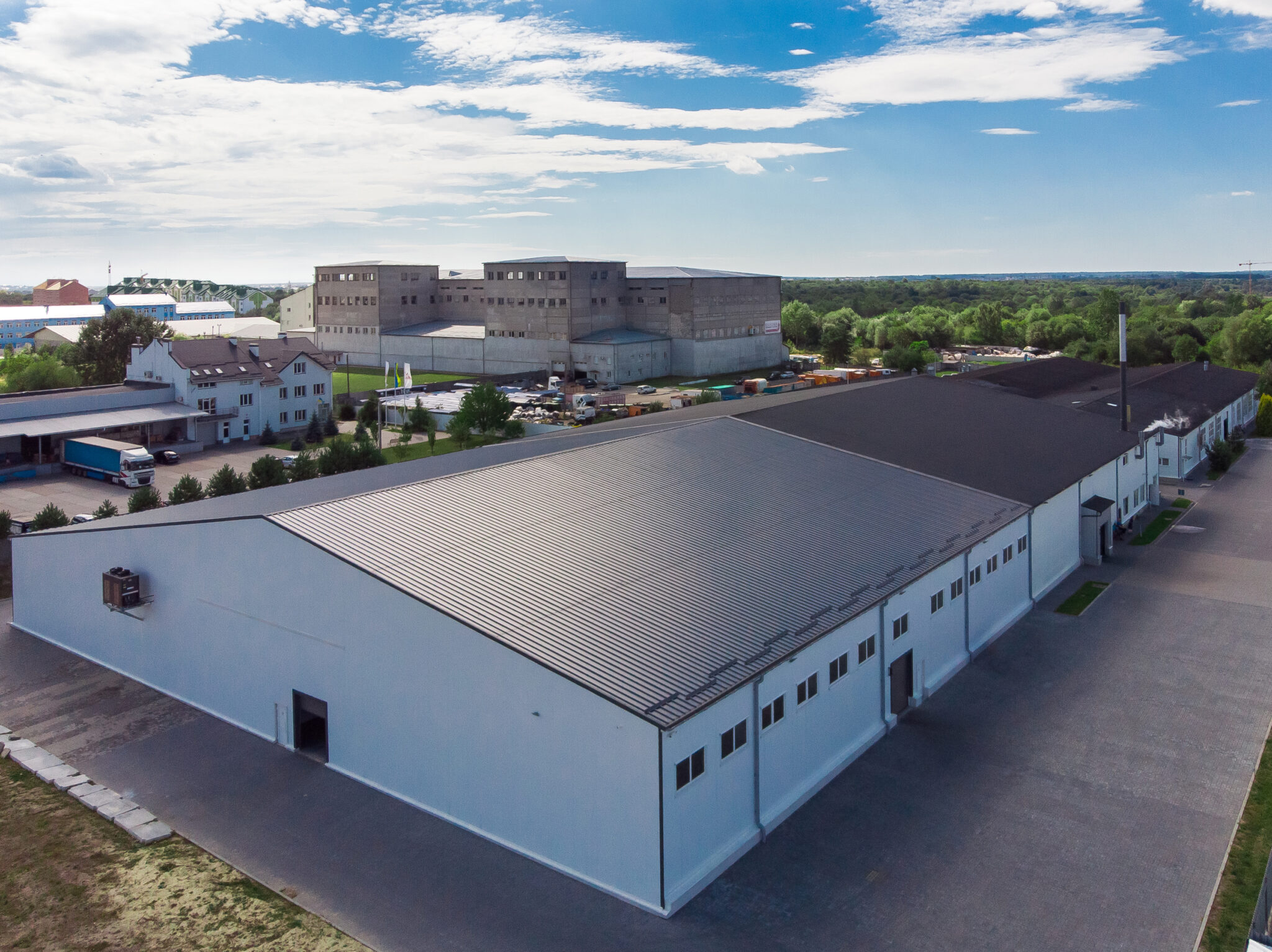 Red warehouse with metal roofing