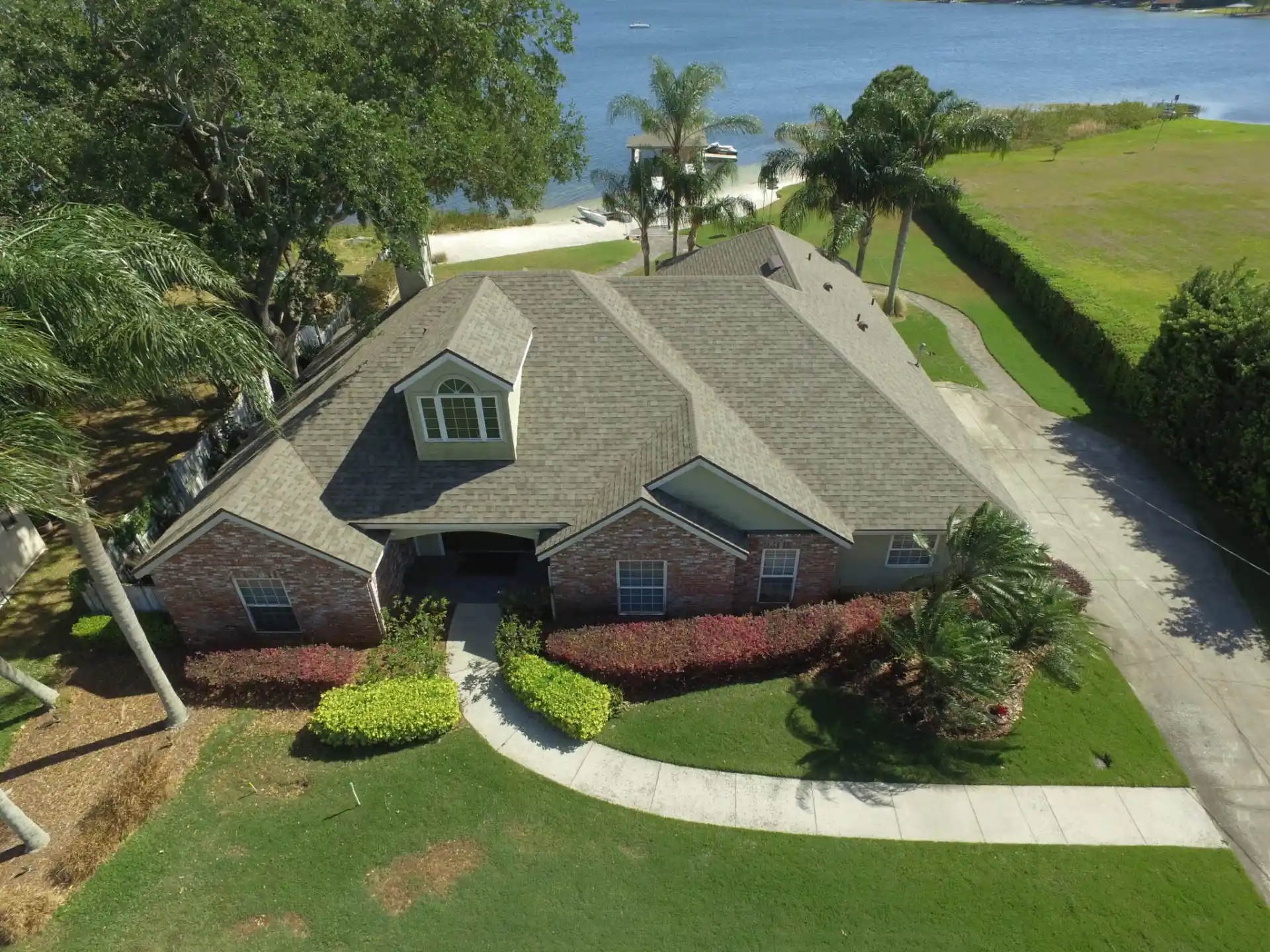 Overhead of asphalt shingle roof replacement in Atlantic Beach, FL | Universal Roof & Contracting