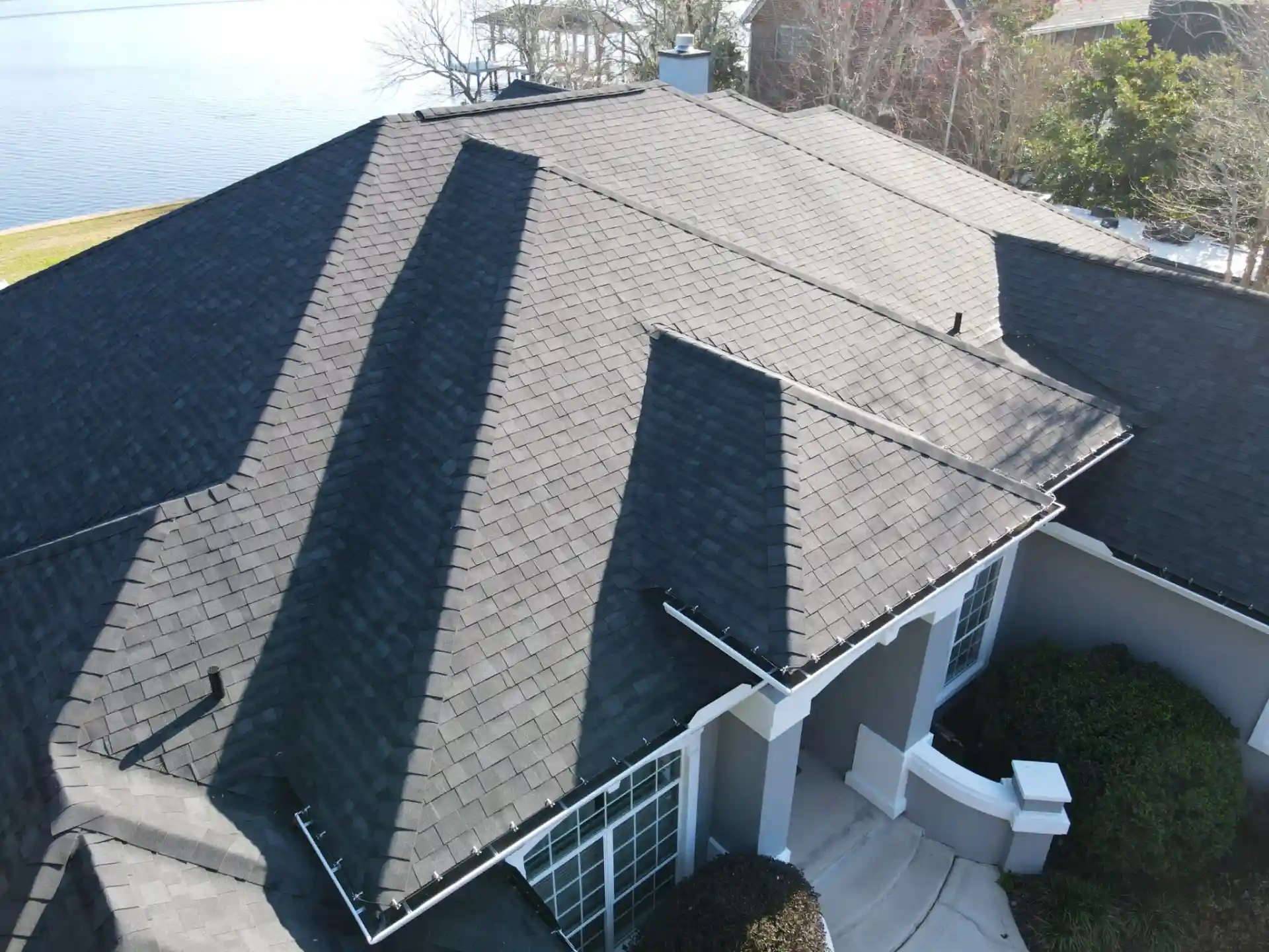 Overhead view of asphalt shingle roof on Atlantic Beach, FL home | Universal Roof & Contracting